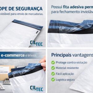 Envelope de Segurança 19X25 para E-commerce com Lacre Permanente Branco 100 Unidades